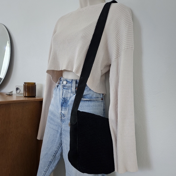 sak black knit woven 90s y2k grunge goth boho macrame indie urban shoulder bag - Picture 1 of 6